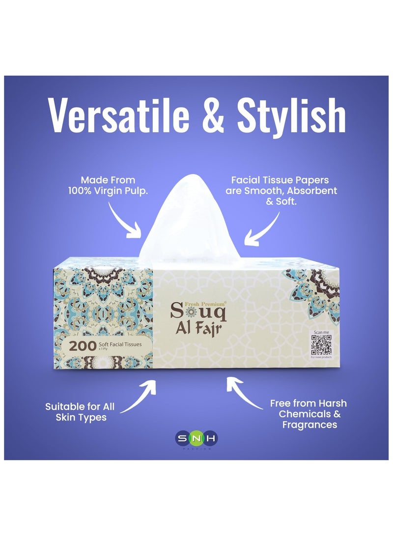 SNH Packing Souq Al Fajr Facial Tissue Box Pack of 30, 100 Sheets x 2 Ply Each, Total 6000 Sheets (200 Sheets Each Box) - Image 4